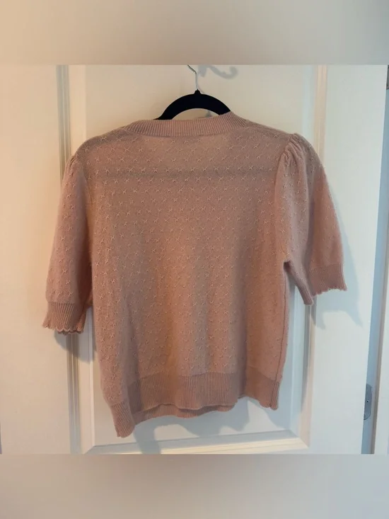 FRAME Pointelle Puff Sleeve Cashmere Sweater | M - Picture 7 of 8